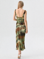 Tie Dye Square Neck Ruched Maxi Dress