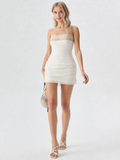 Scalloped Lace Trim Slim Wrap Mini Dress