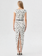 Vintage Dalmatian Print Fitted Sheath Midaxi Dress
