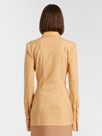 Women’s Beige Tailored Button-Up Blouse with Structured Shoulders