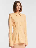 Women’s Beige Tailored Button-Up Blouse with Structured Shoulders