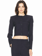Women’s Black Cropped Button-Up Jacket with Structured Shoulders