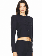 Women’s Black Cropped Button-Up Jacket with Structured Shoulders
