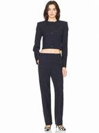 Women’s Black Cropped Button-Up Jacket with Structured Shoulders