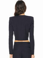 Women’s Black Cropped Button-Up Jacket with Structured Shoulders