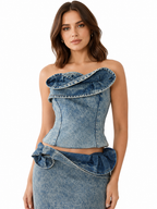Ruffle Denim Corset Top