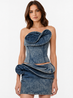 Ruffle Denim Corset Top