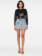 Acid Wash Pleated Denim Mini Skirt