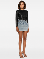 Acid Wash Pleated Denim Mini Skirt