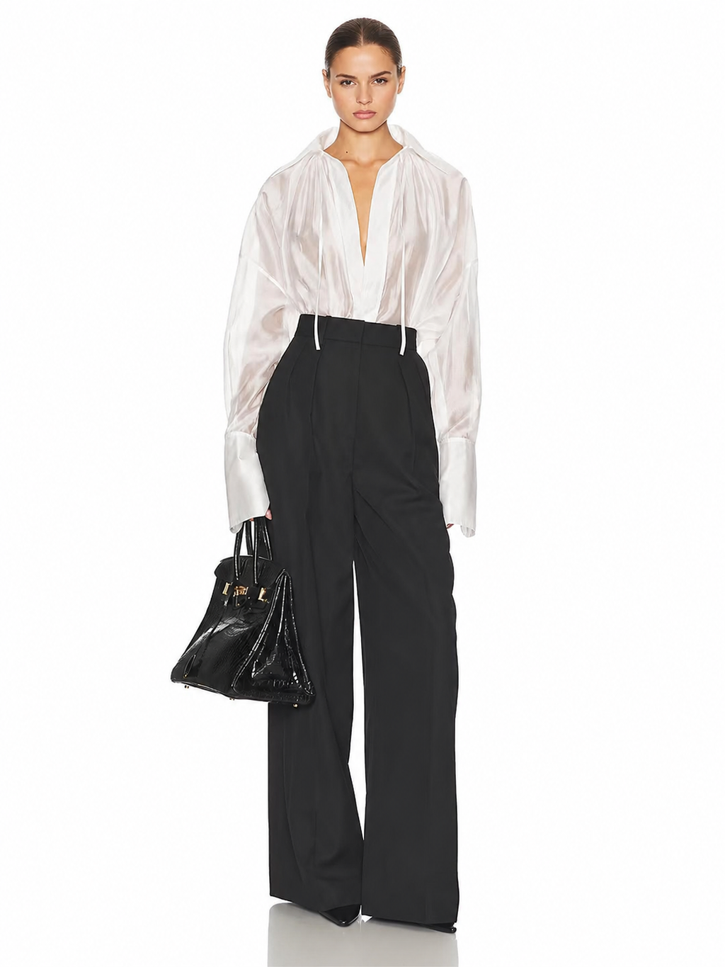 White Sheer Drawstring Blouse