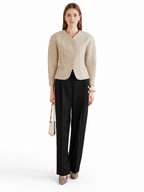 Beige Collarless Short Jacket