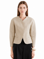 Beige Collarless Short Jacket