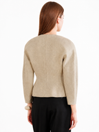 Beige Collarless Short Jacket