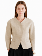 Beige Collarless Short Jacket