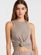 Textured Knot Front Sleeveless Top