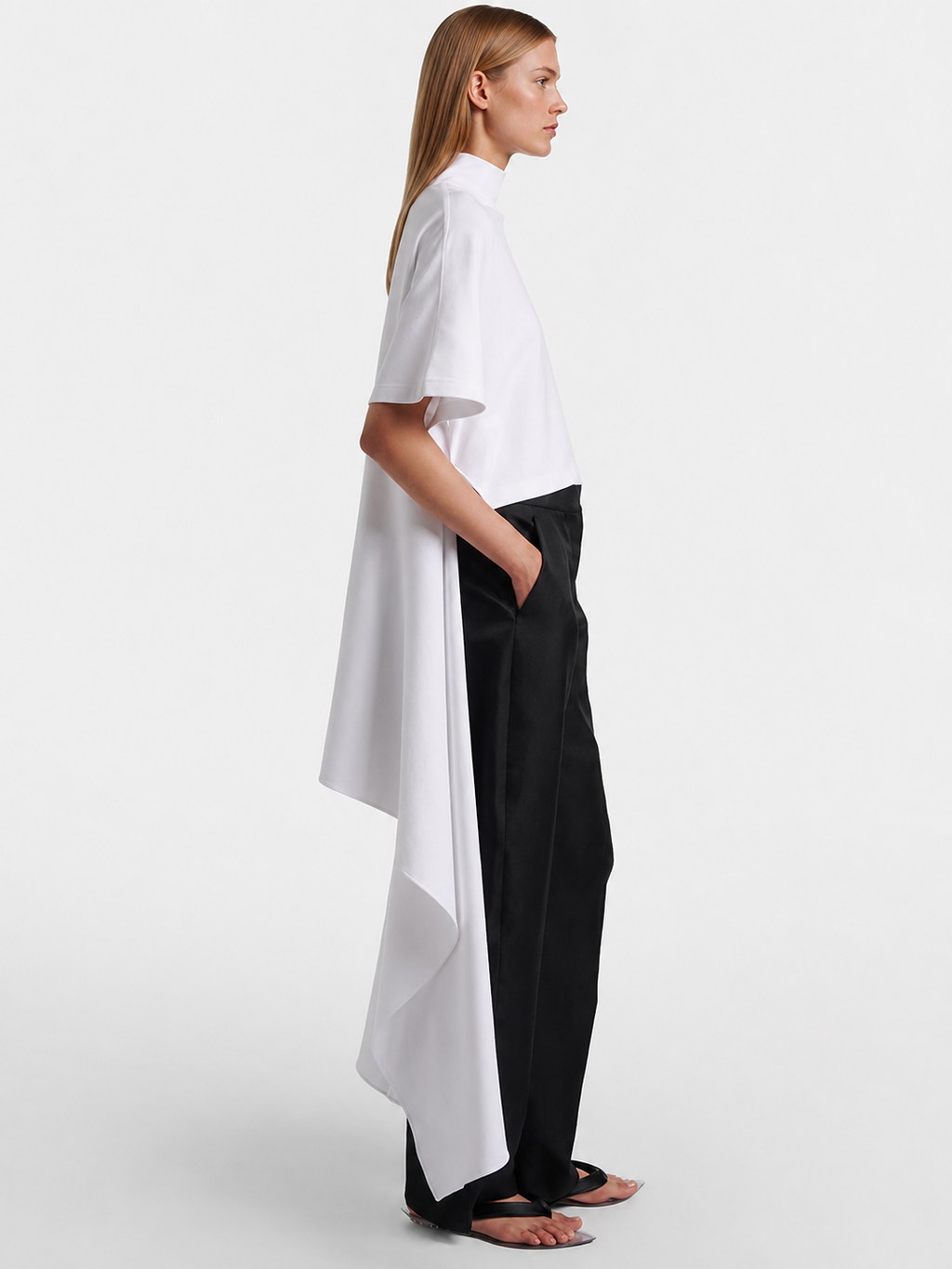 White High-Low Mock Neck Tunic Top