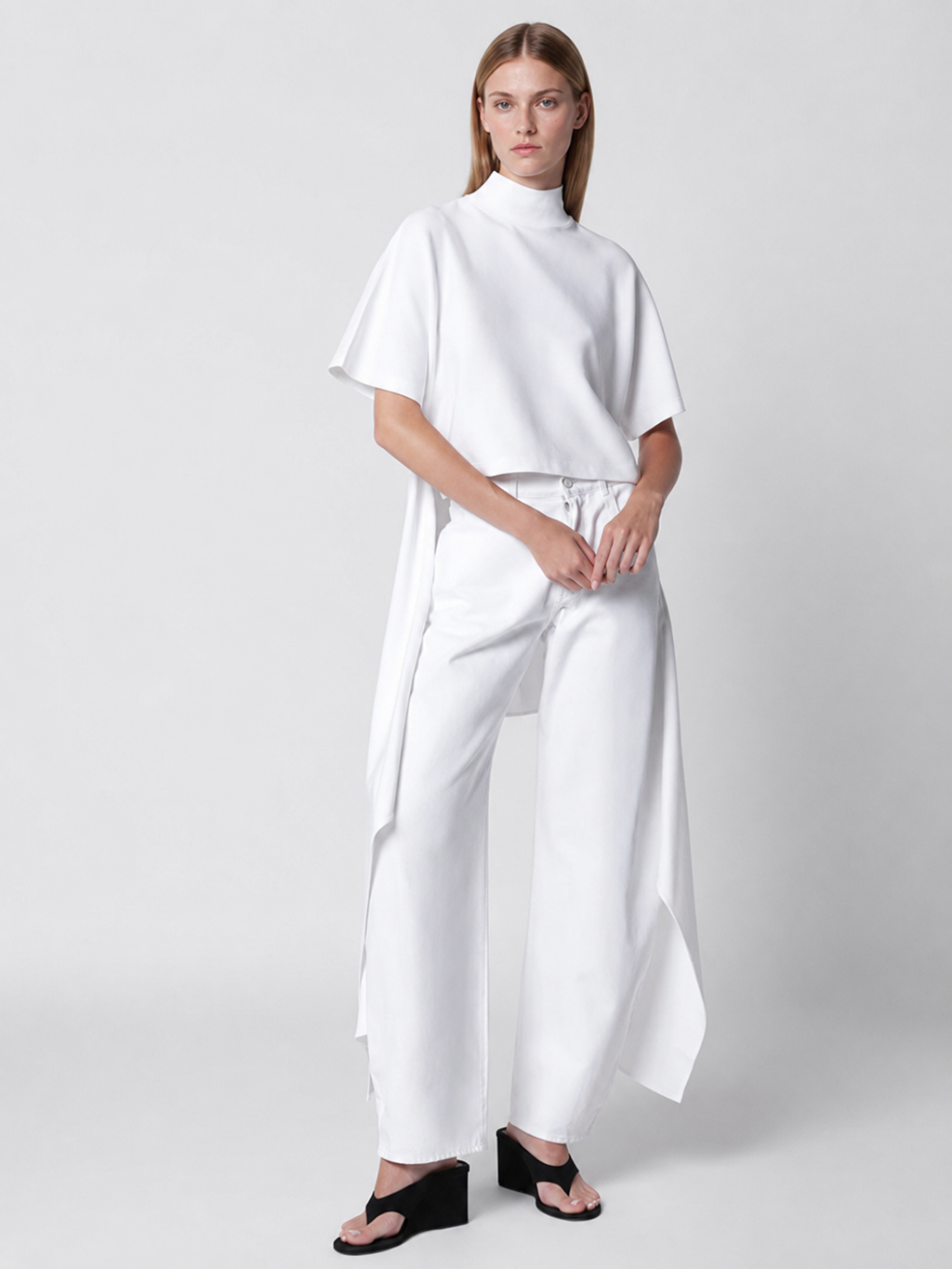 White High-Low Mock Neck Tunic Top