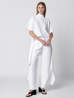 White High-Low Mock Neck Tunic Top