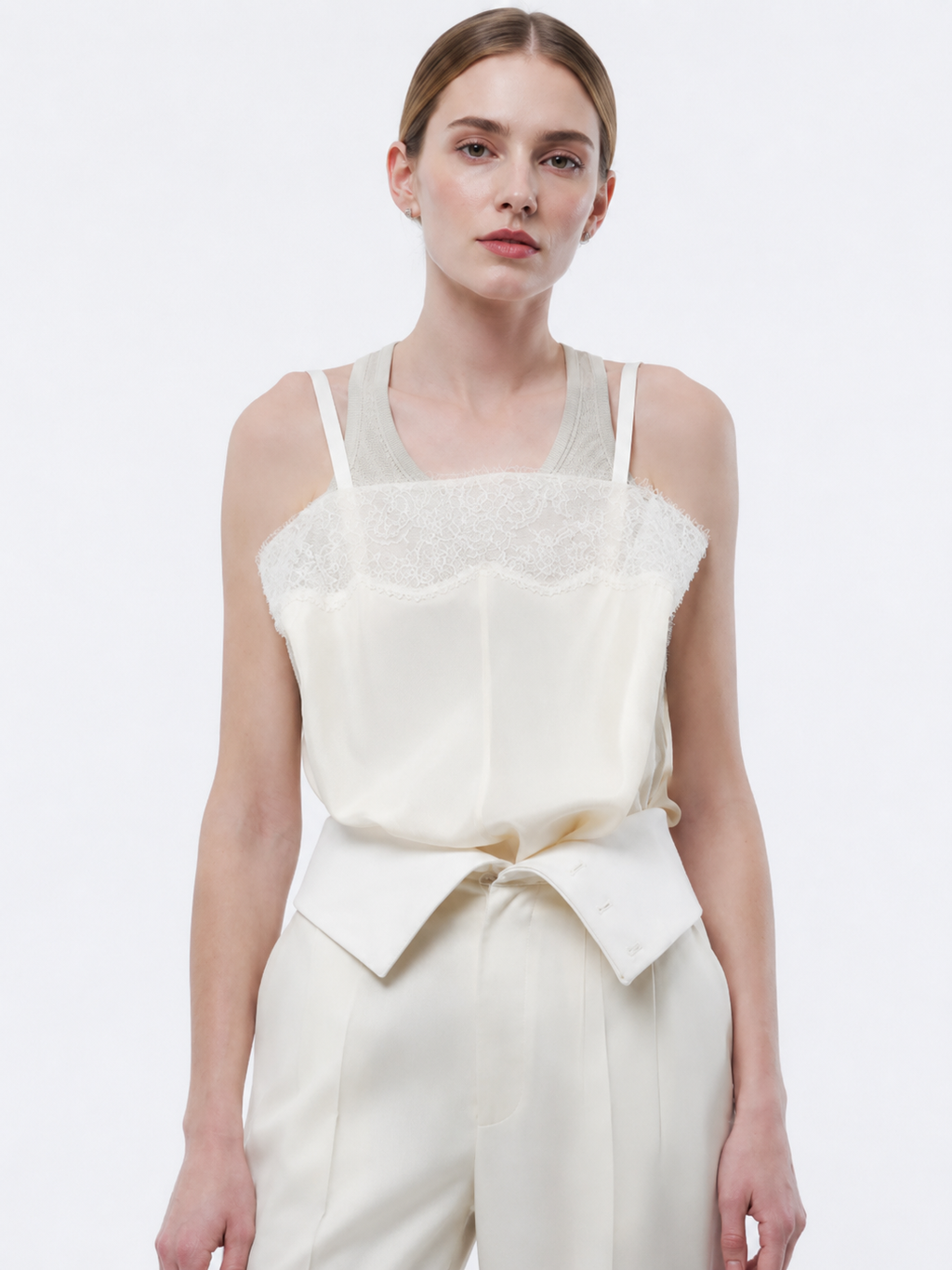 Ivory Lace Trim Camisole Top