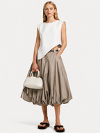 Taupe Pleated Bubble Midi Skirt
