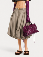 Taupe Pleated Bubble Midi Skirt