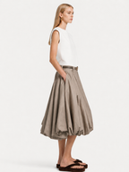 Taupe Pleated Bubble Midi Skirt