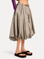 Taupe Pleated Bubble Midi Skirt