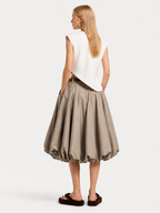 Taupe Pleated Bubble Midi Skirt
