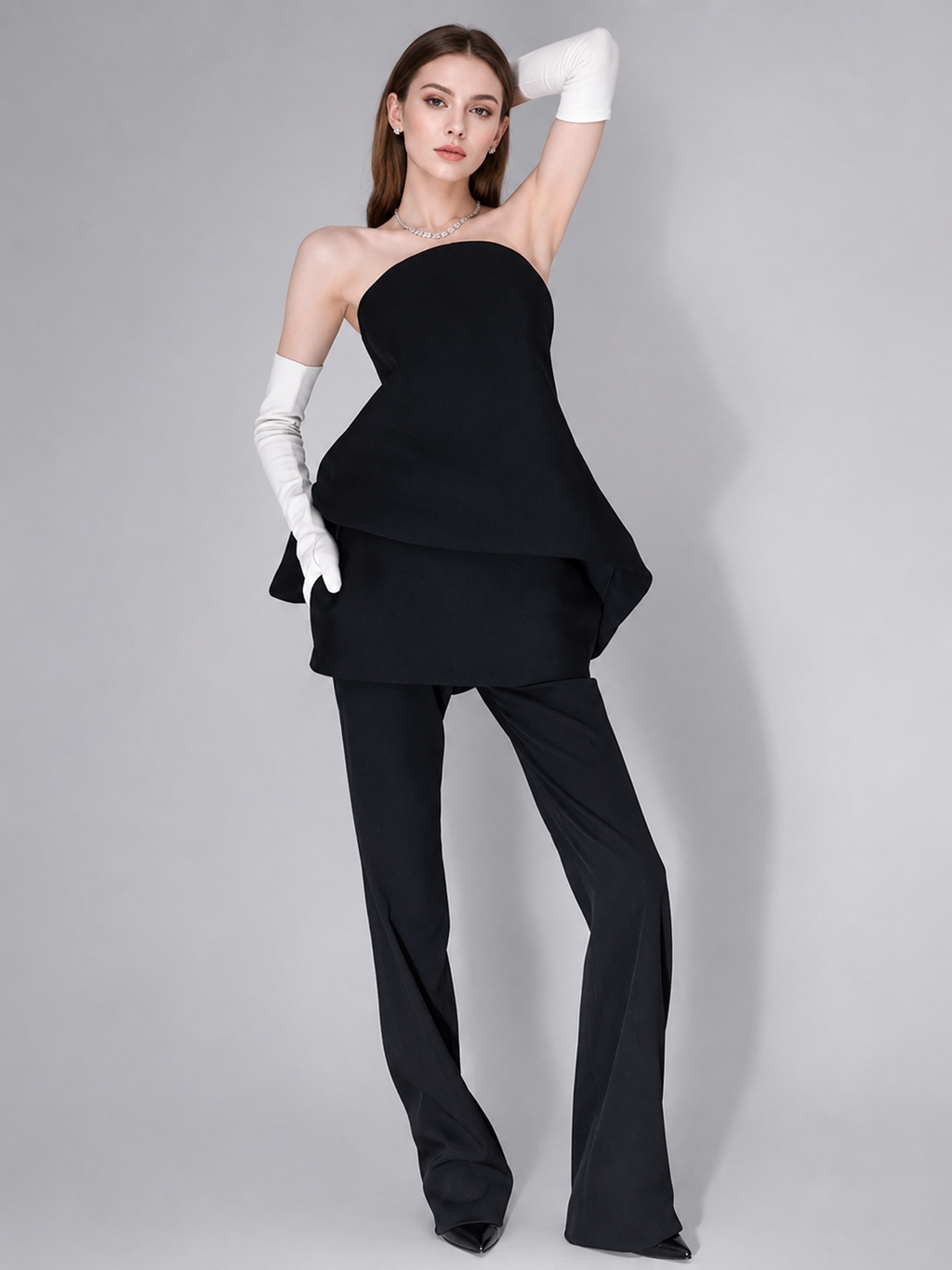 Black Strapless Bow Peplum Dress