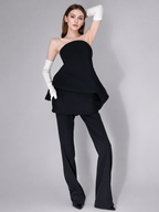 Black Strapless Bow Peplum Dress