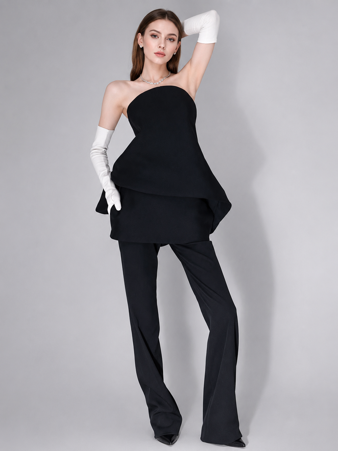 Black Strapless Bow Peplum Dress