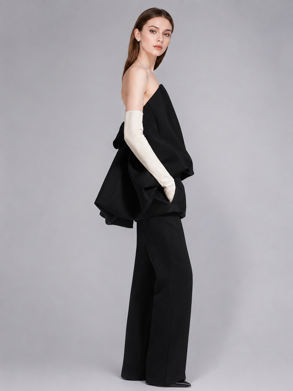 Black Strapless Bow Peplum Dress