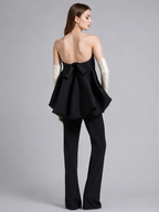 Black Strapless Bow Peplum Dress