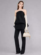 Black Strapless Bow Peplum Dress