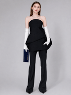 Black Strapless Bow Peplum Dress