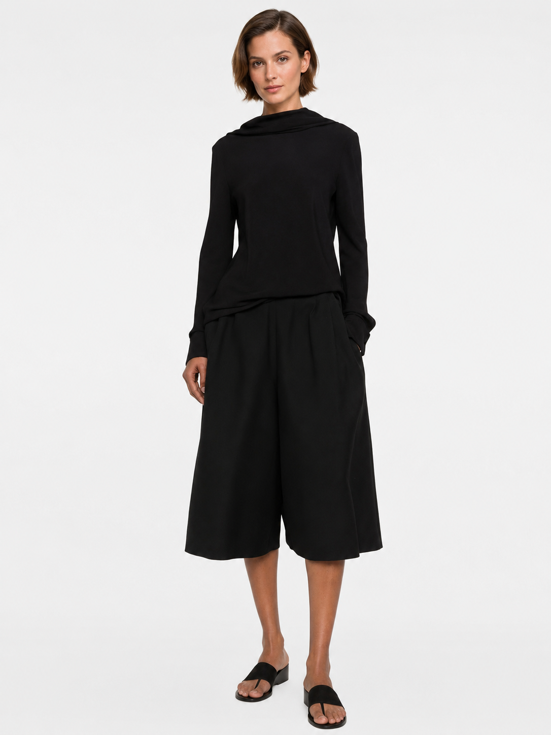Black Pleated Culotte Pants