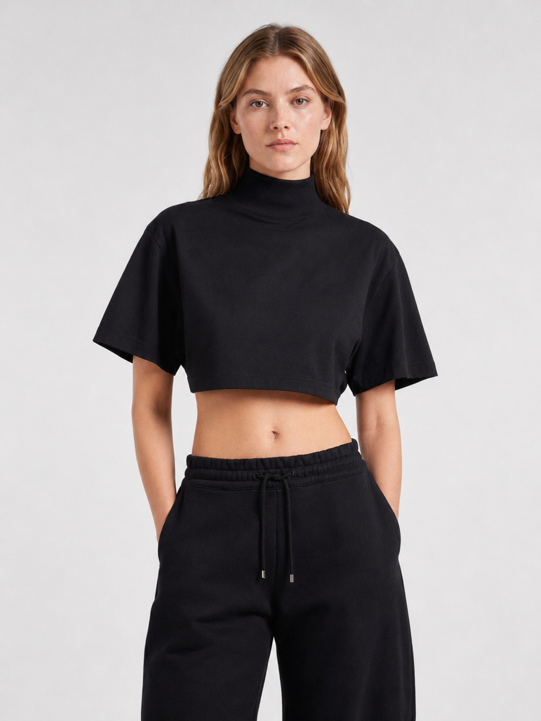 White Mock Neck Cropped Tee