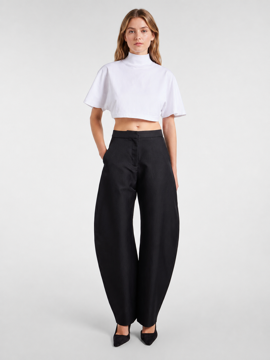 White Mock Neck Cropped Tee