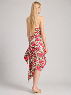 Rose Print Draped Midi Skirt