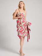 Rose Print Draped Midi Skirt
