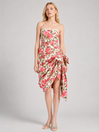 Rose Print Draped Midi Skirt