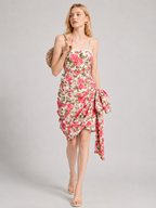 Rose Print Draped Midi Skirt