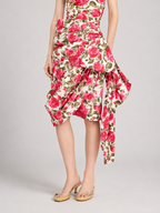 Rose Print Draped Midi Skirt