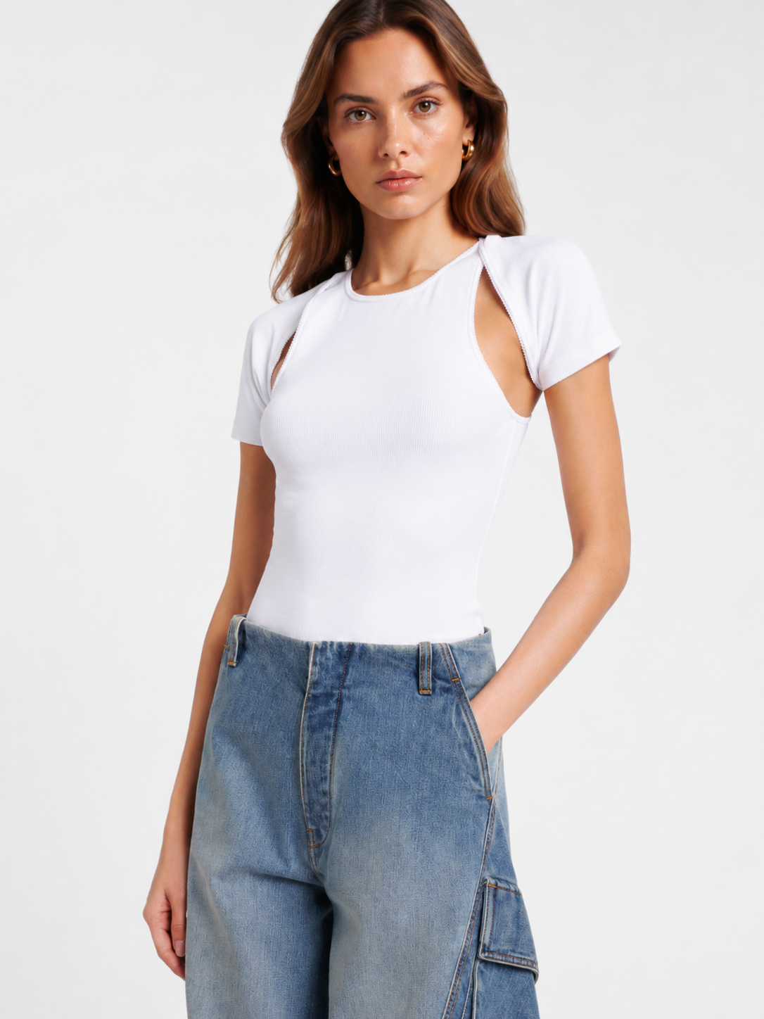 Cutout Layered Ribbed Top