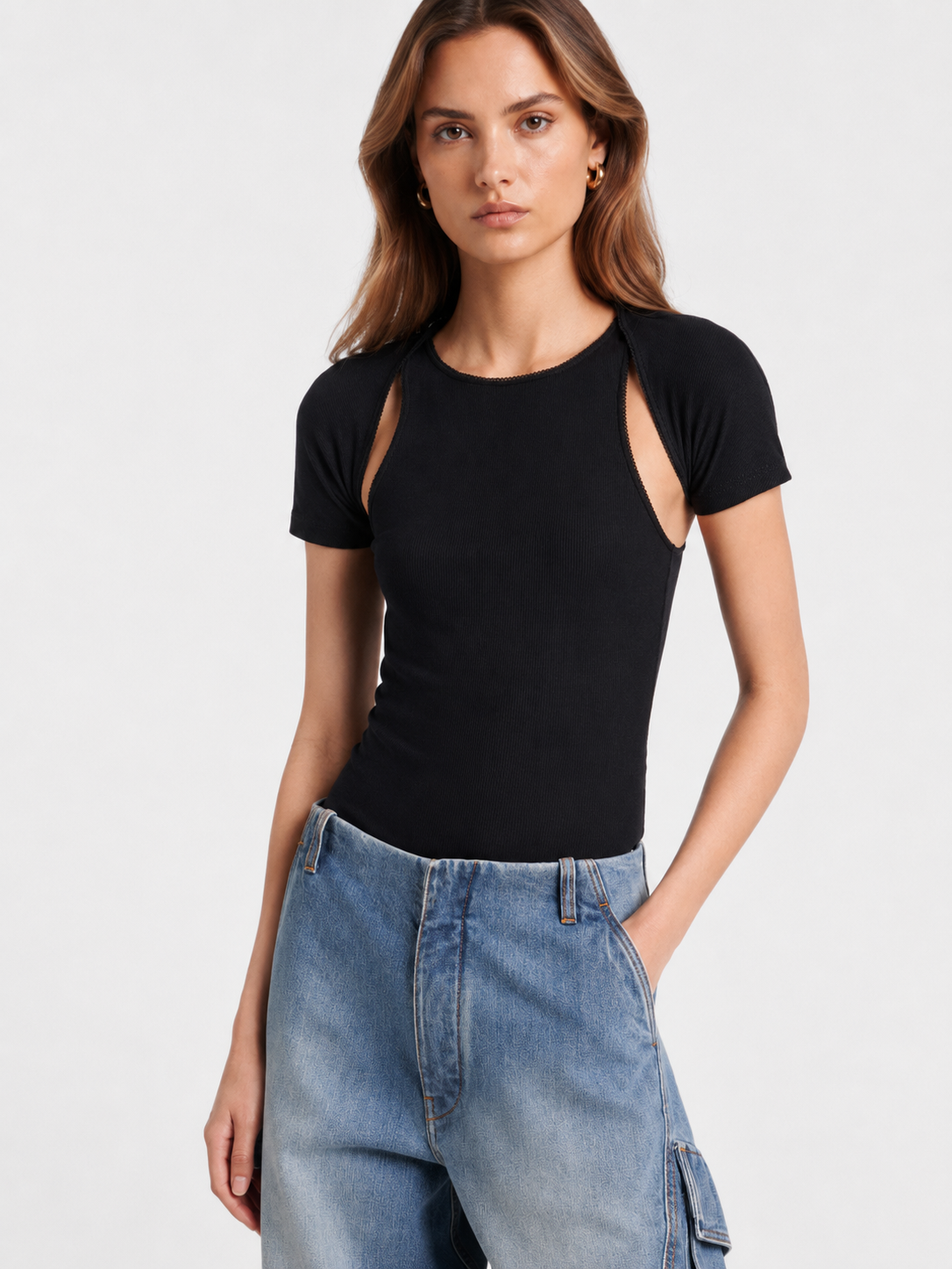 Cutout Layered Ribbed Top