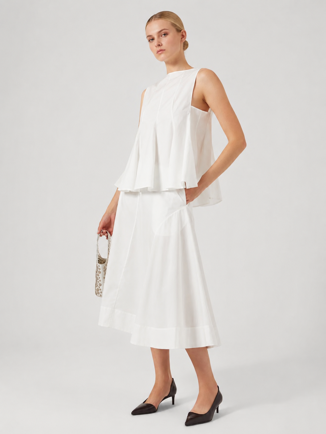 White A-Line Midi Skirt