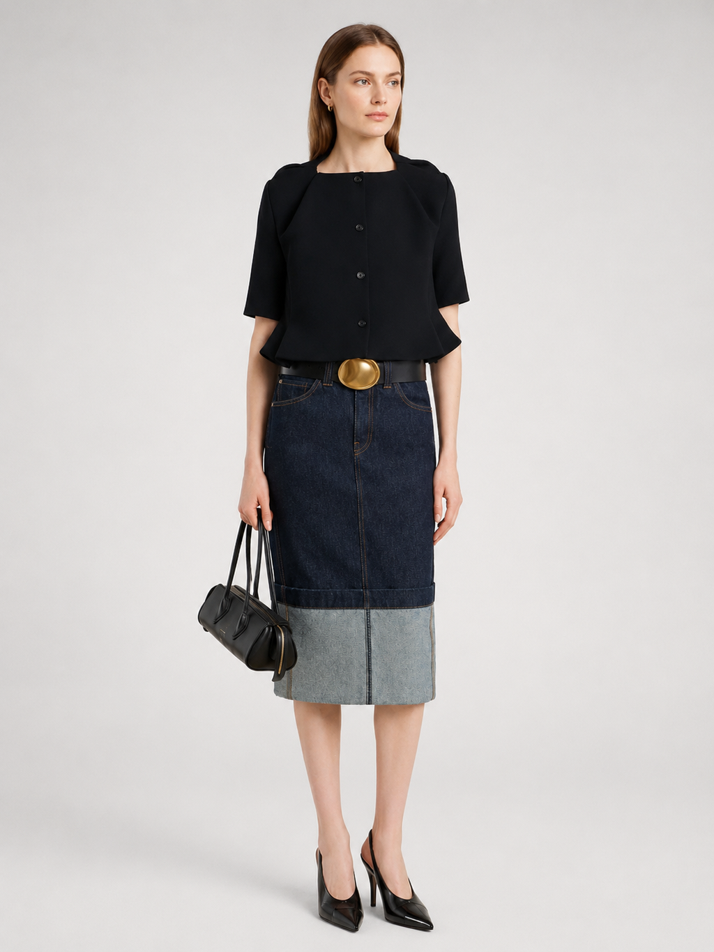 Black Structured Button Top