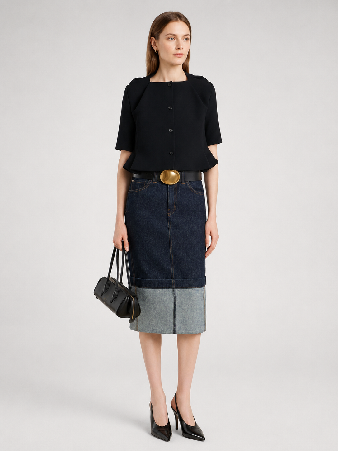 Black Structured Button Top