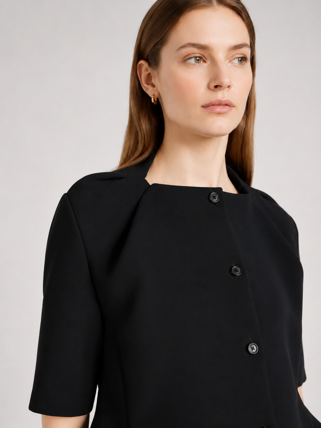 Black Structured Button Top