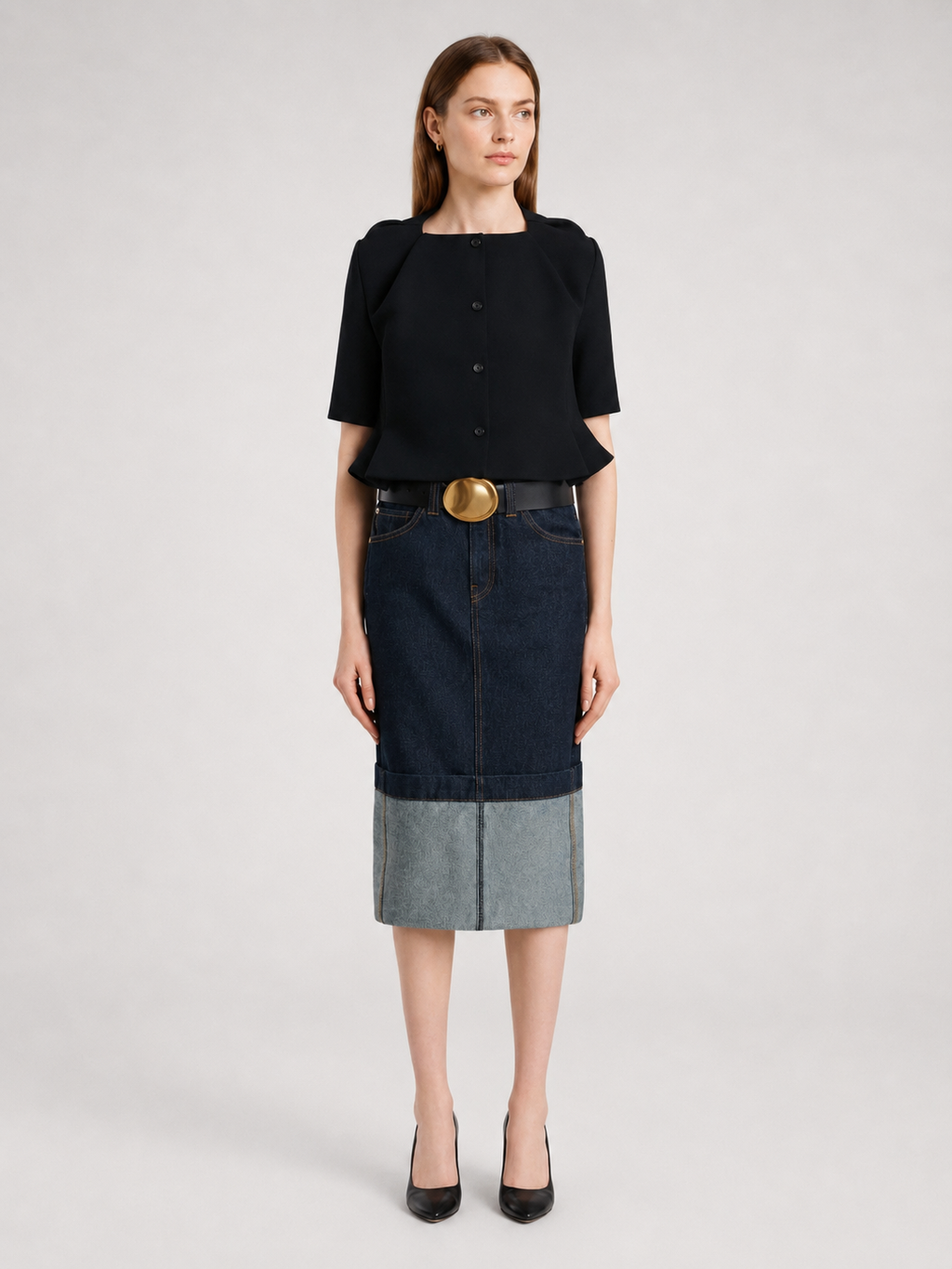 Black Structured Button Top